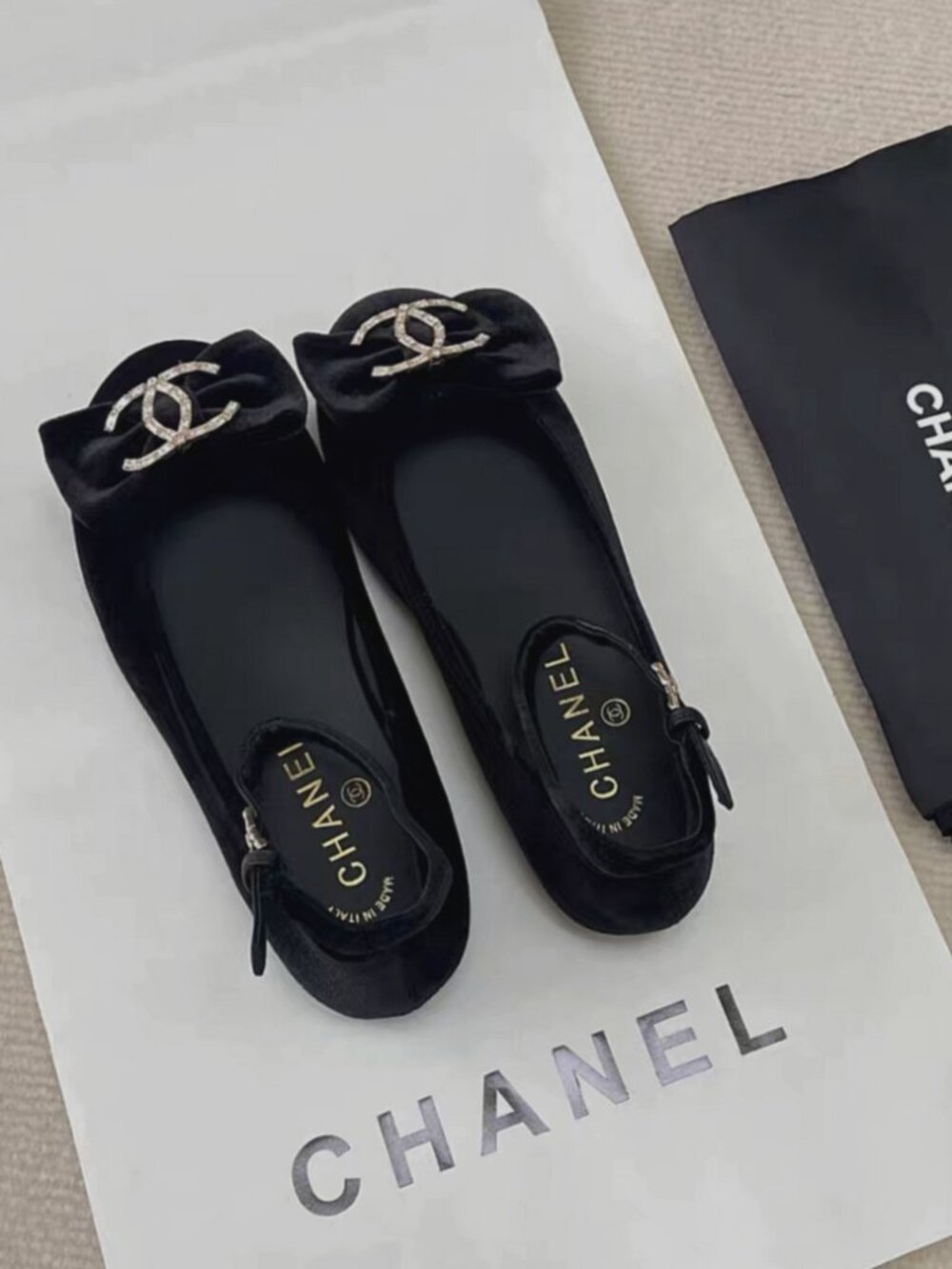 CHANEL Black Velvet Mary Jane Flats - Picture 5 of 7